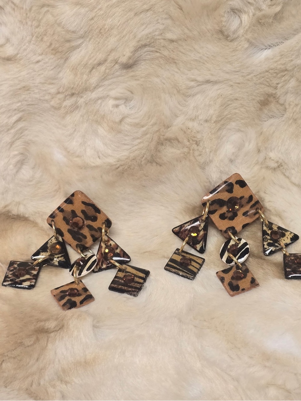 MAM Statement Leopard Print Dangle Clip-on Earrings - Brown